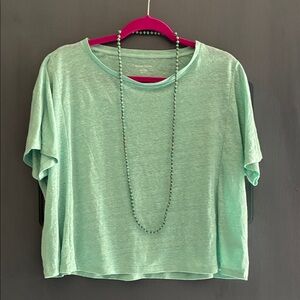 Eileen Fisher organic linen beautiful green cropped tee size Small oversized
